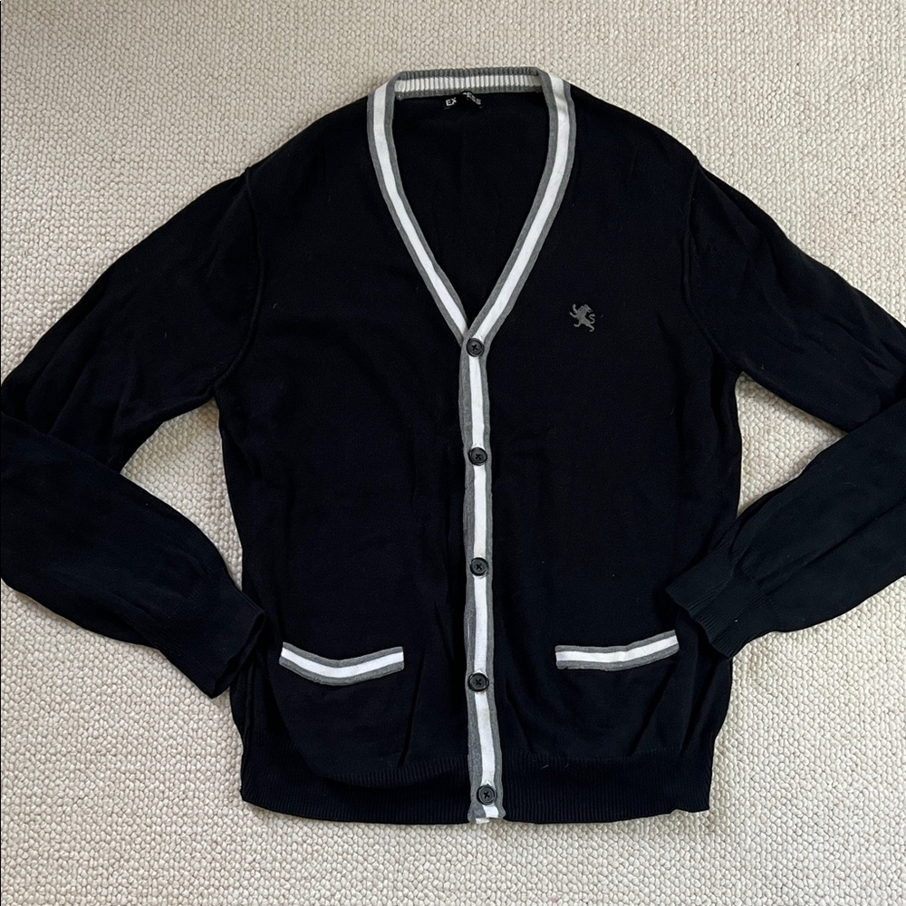 Men's black button up cardigan sweater